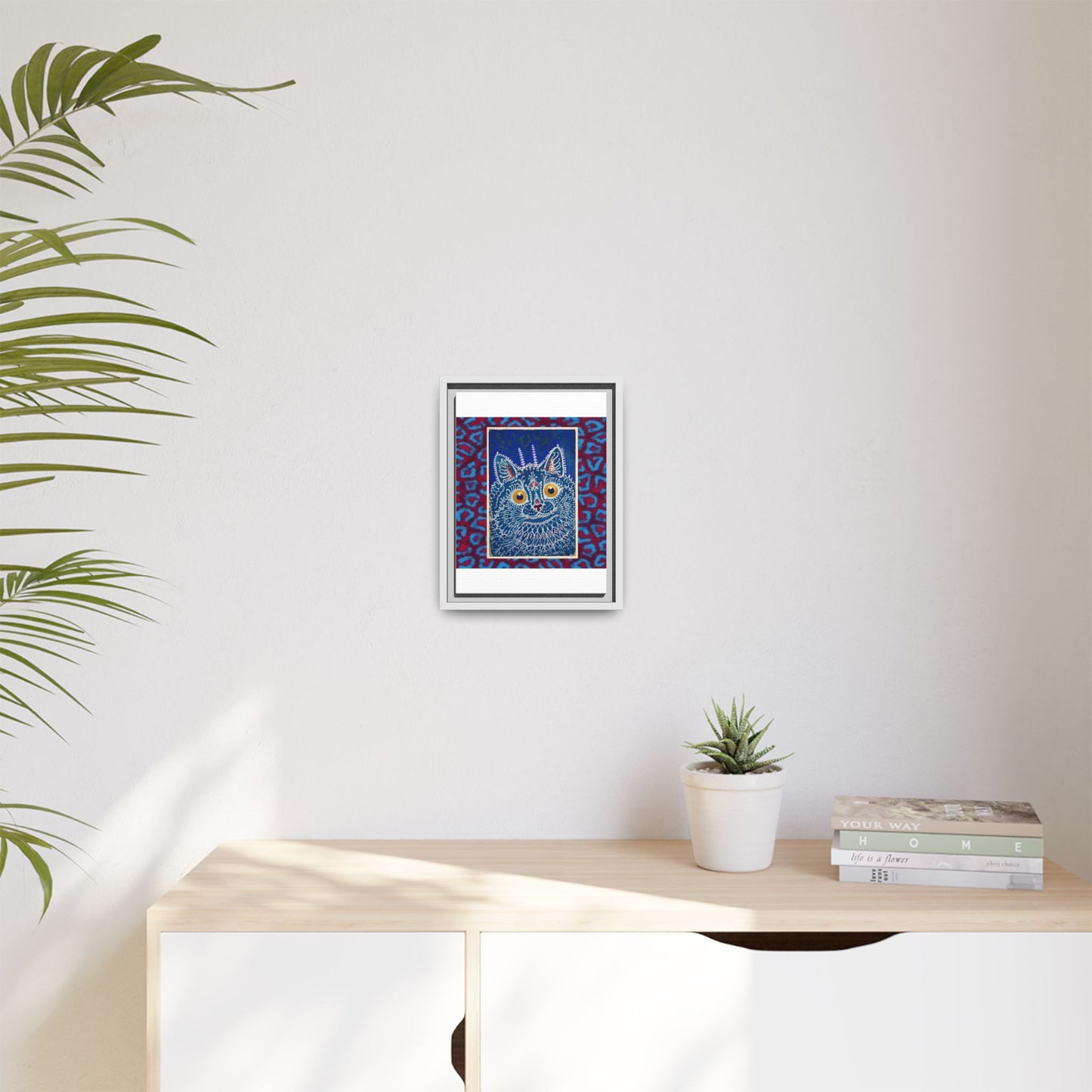 Colorful Cat Framed Matte Canvas Art - Whimsical Home Decor