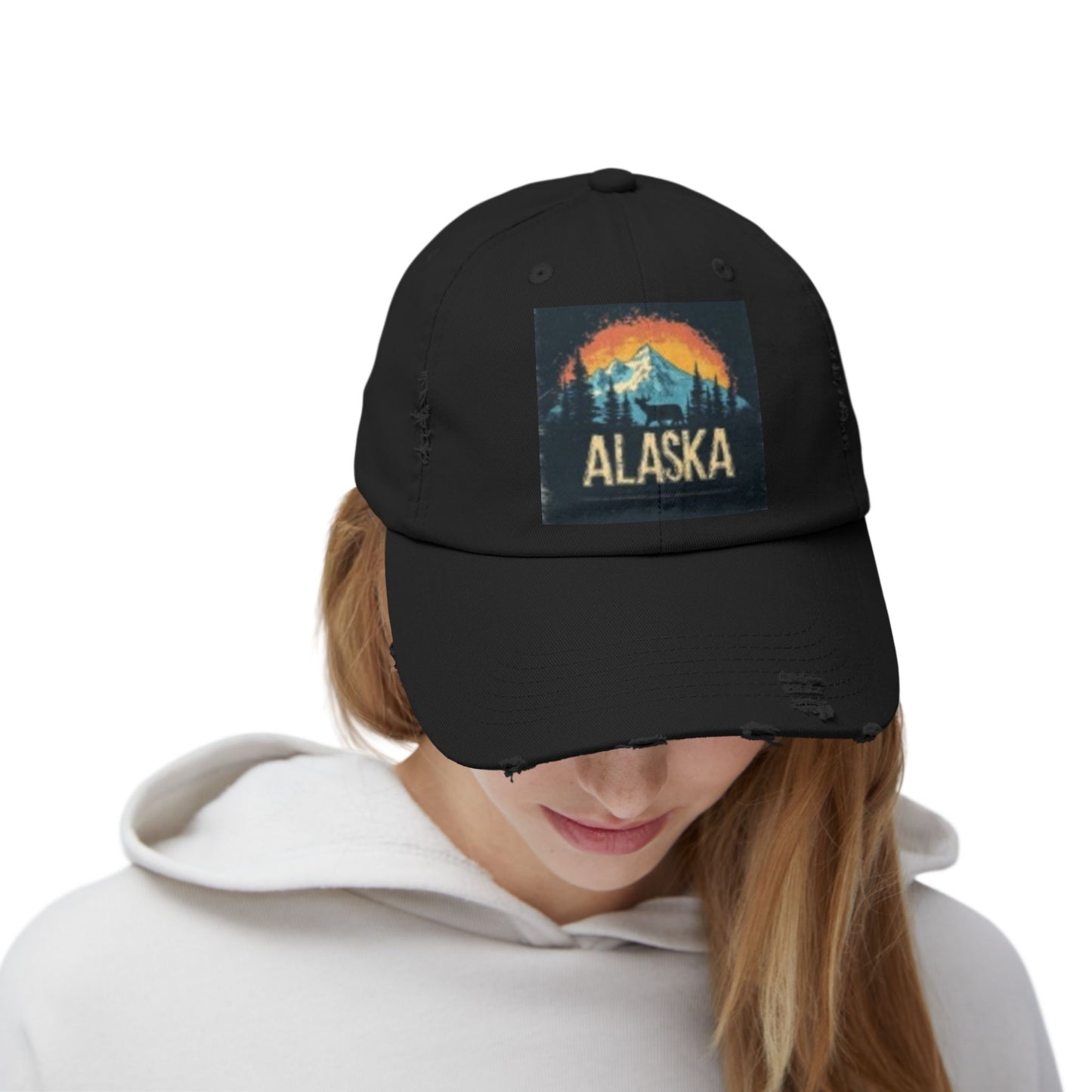 Casquette unisexe vieillie – Chapeau graphique vintage des montagnes de l'Alaska 