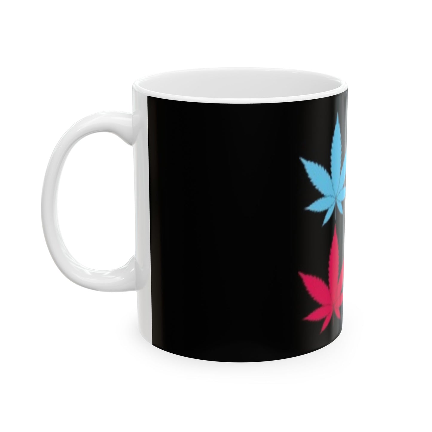 Tasse en céramique (11 oz, 15 oz) Feuille de marijuana Bleu Jaune Rose Vert
