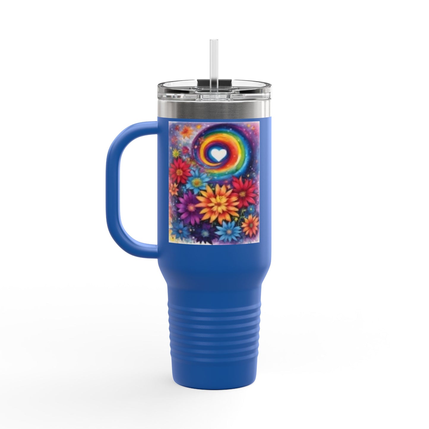 Colorful Floral Insulated Travel Mug - 40oz Rainbow Design