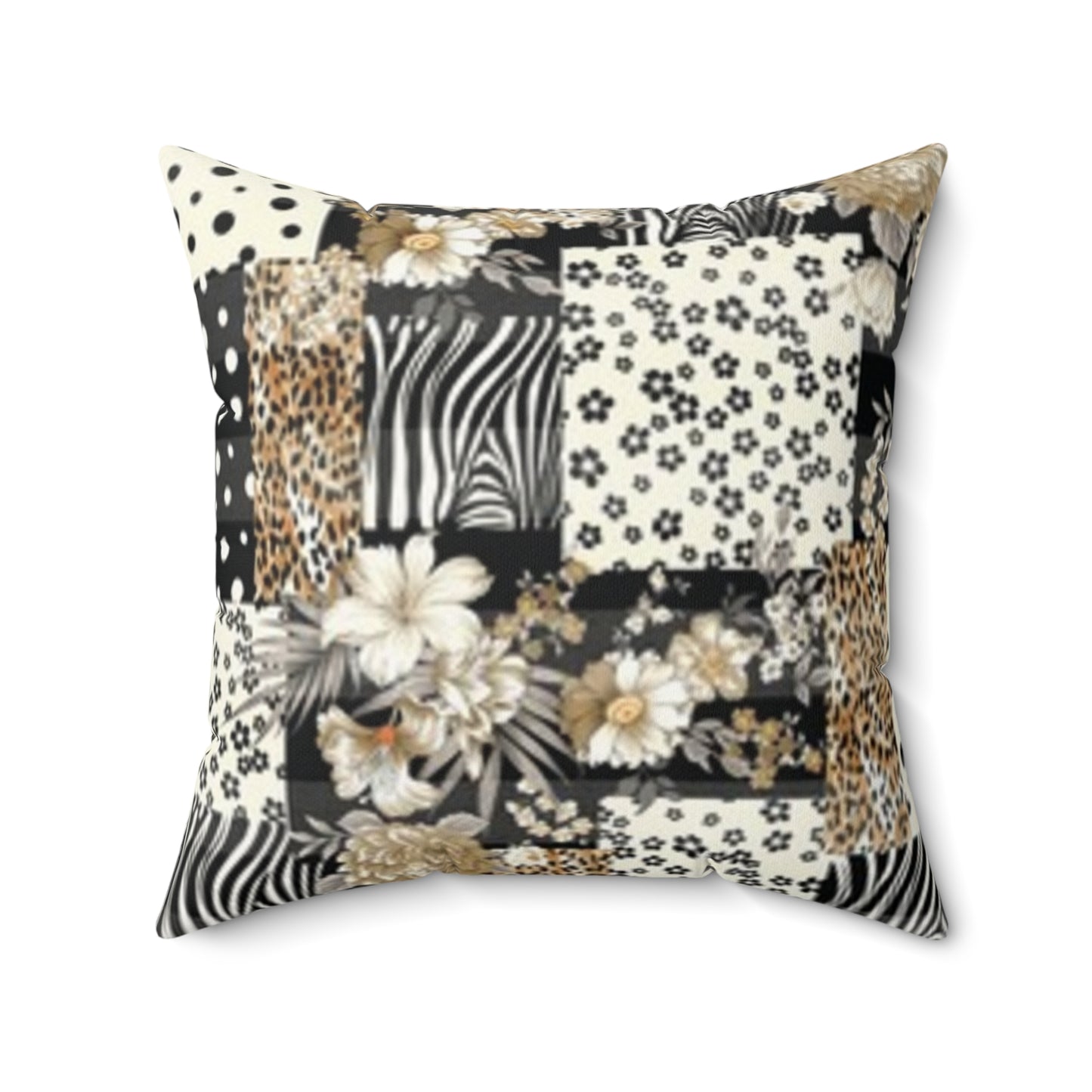 Boho Chic Faux Suede Square Pillow - Floral & Animal Print
