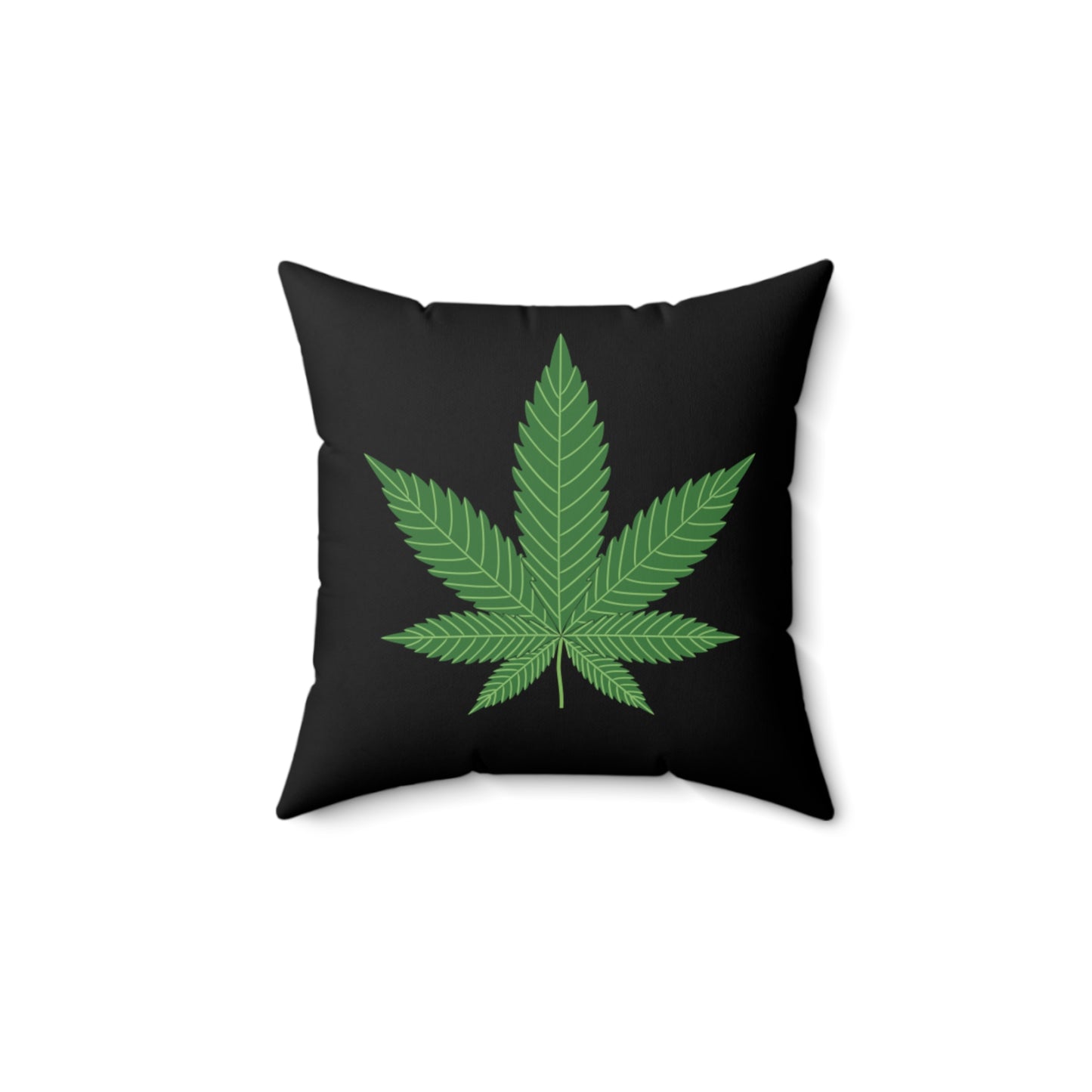 Pillow Square 14"x14" Size Green Marijuana Leaf Black Background