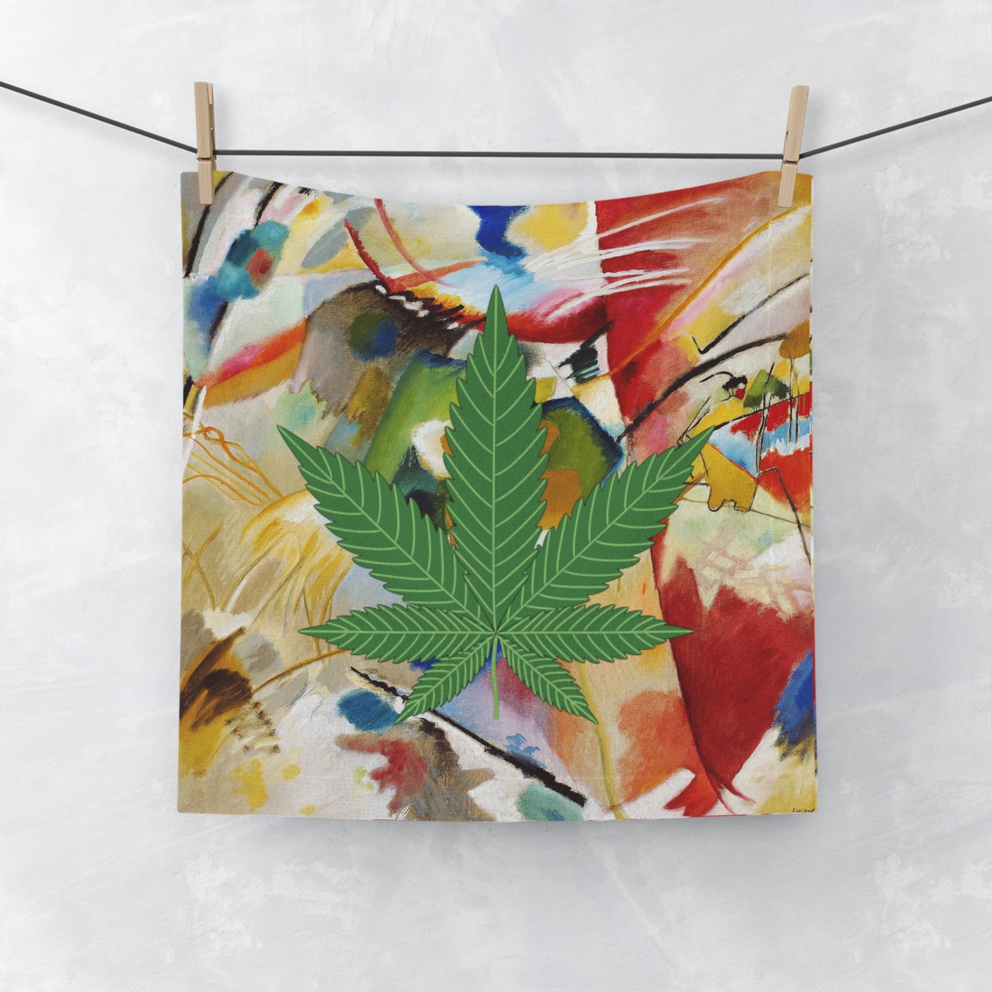Serviette pour le visage 13"x13" taille feuille de marijuana multicolore avec serviette de bain et serviette à main et vêtements assortis