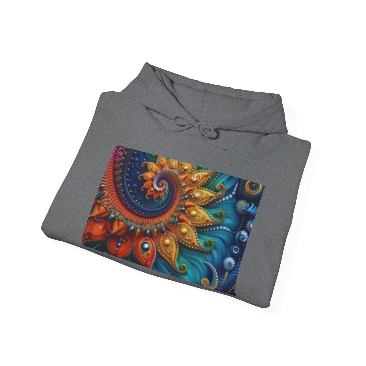 Vibrant Nature-Themed Hooded Sweatshirt - Cosmic Patterns & Wildlife Silhouettes