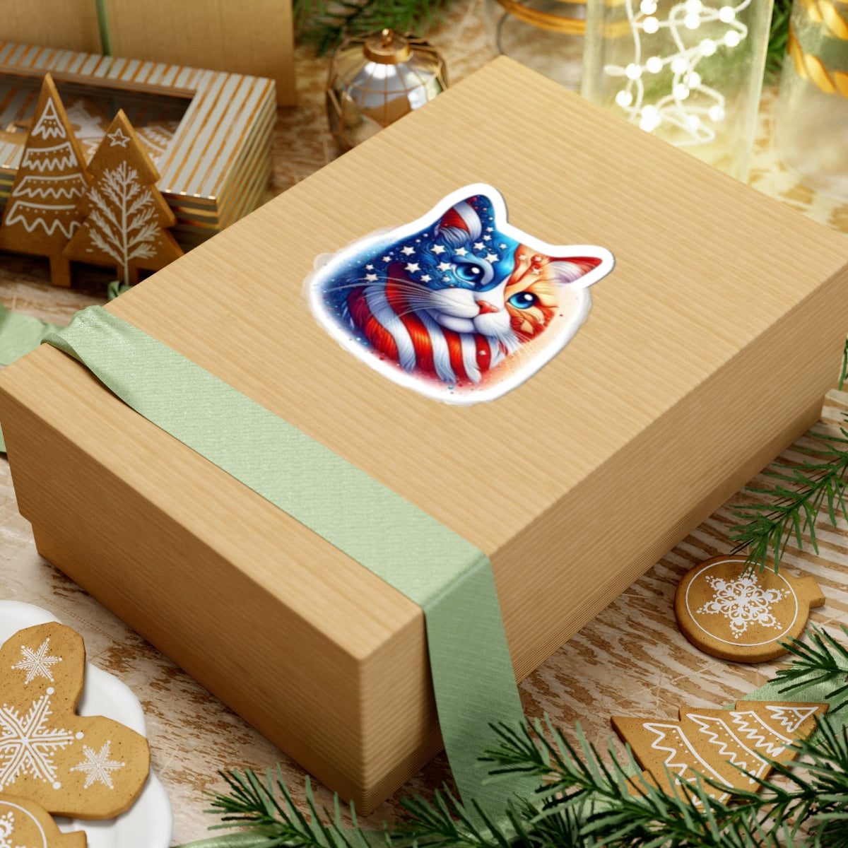 Patriotic Cat Stickers, USA Pride Décor, Fun Vinyl Decals for Pets, Independence Day Gifts, Laptop Stickers