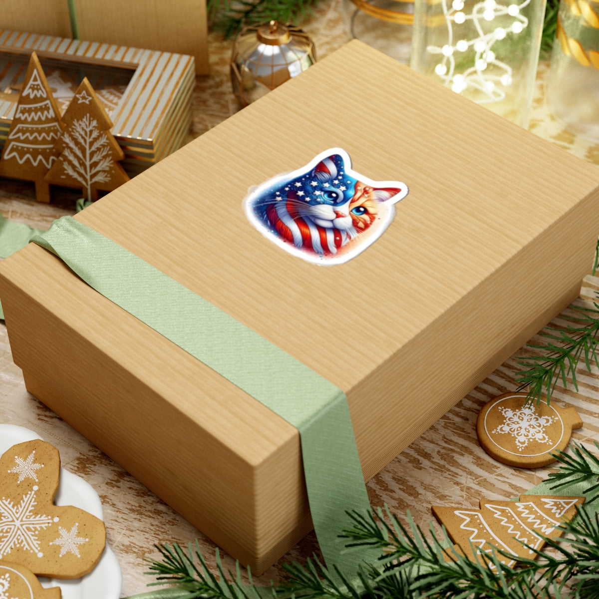 Patriotic Cat Stickers, USA Pride Décor, Fun Vinyl Decals for Pets, Independence Day Gifts, Laptop Stickers