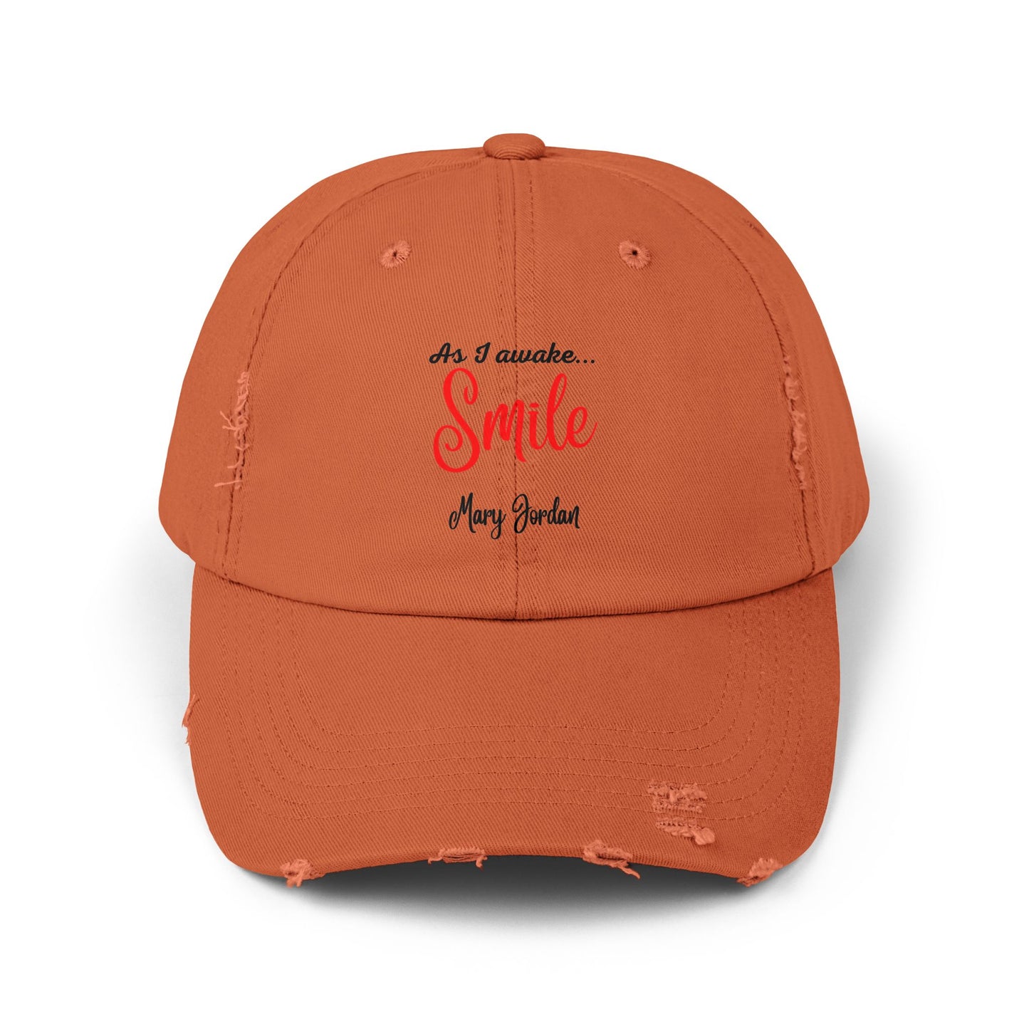 Gorra unisex desgastada: «Al despertar... Sonríe». Gorra motivacional. 