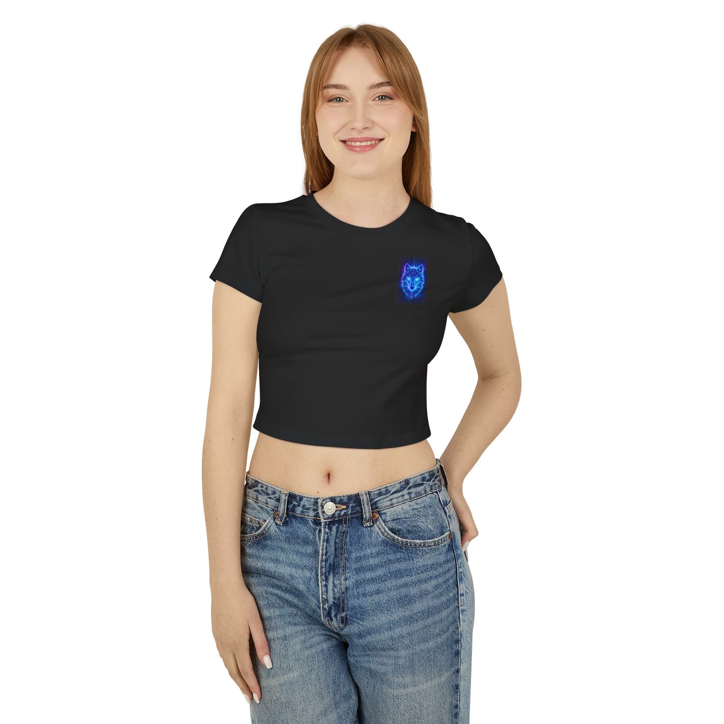 Crop Top de mujer con lobo azul luminoso