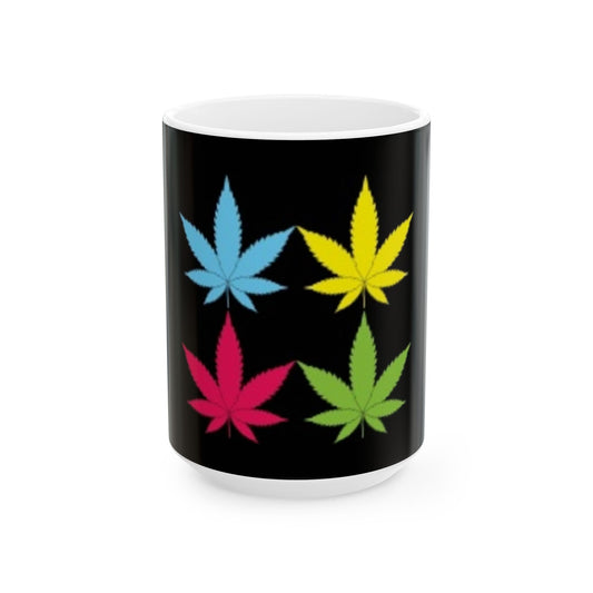 Tasse en céramique (11 oz, 15 oz) Feuille de marijuana Bleu Jaune Rose Vert
