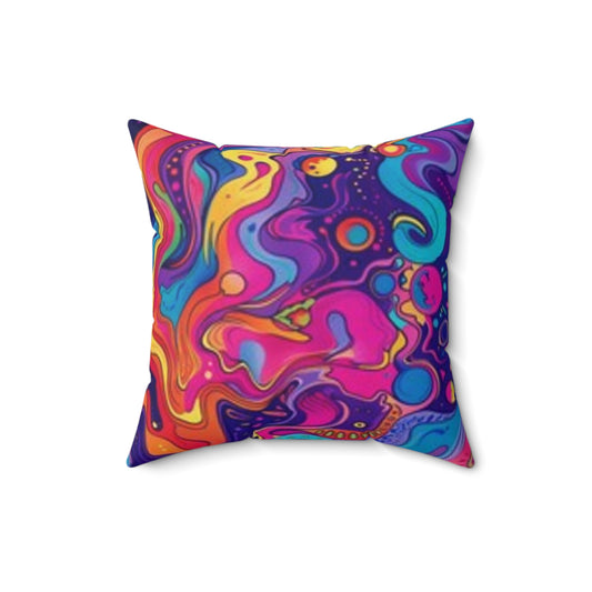 Coussin décoratif en polyester filé coloré, motif abstrait vibrant