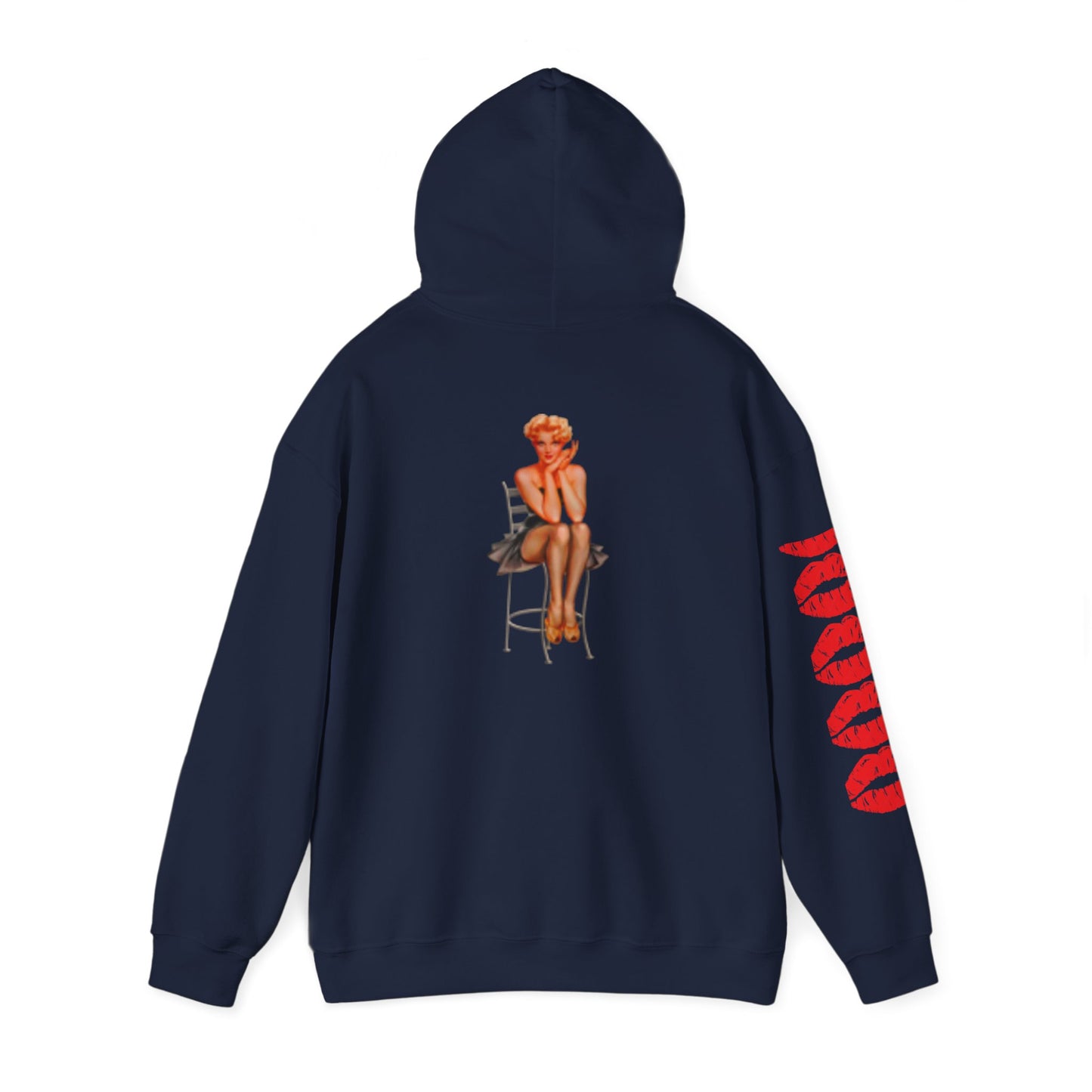 Hooded Sweatshirt Retro Beautiful Woman Red Lips