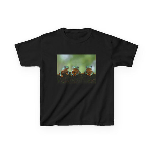Playful Frog Kids Heavy Cotton Tee - Cute Nature Design for Young Adventurers