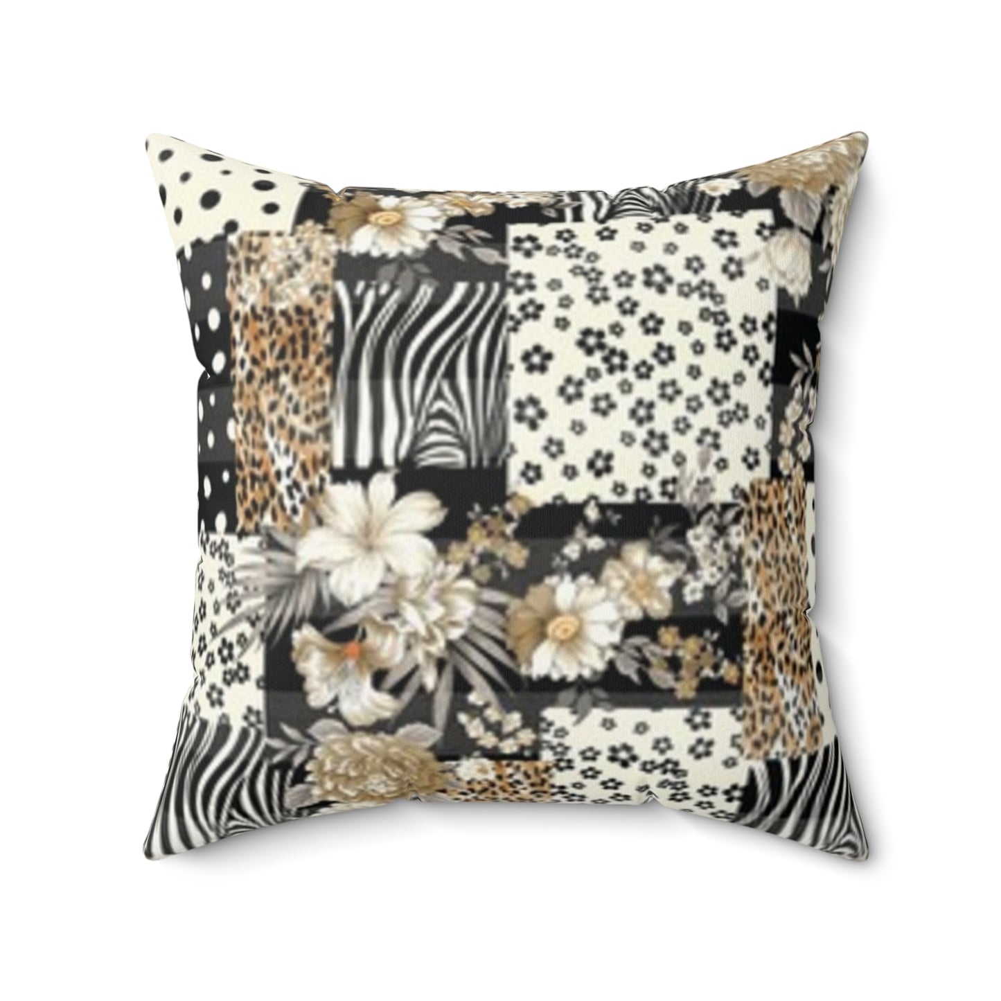 Boho Chic Faux Suede Square Pillow - Floral & Animal Print