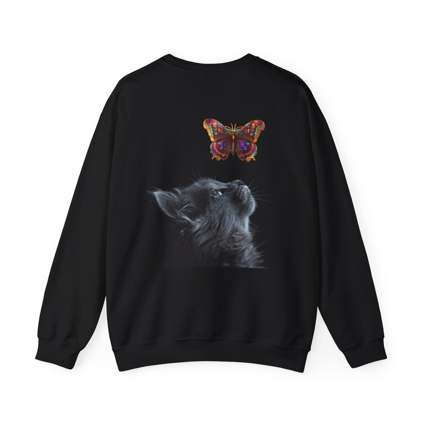 Cat and Butterfly Unisex Crewneck Sweatshirt - Cozy & Artistic Gift for Cat Lovers