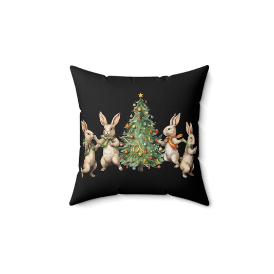 Coussin carré sapin de Noël quatre lapins