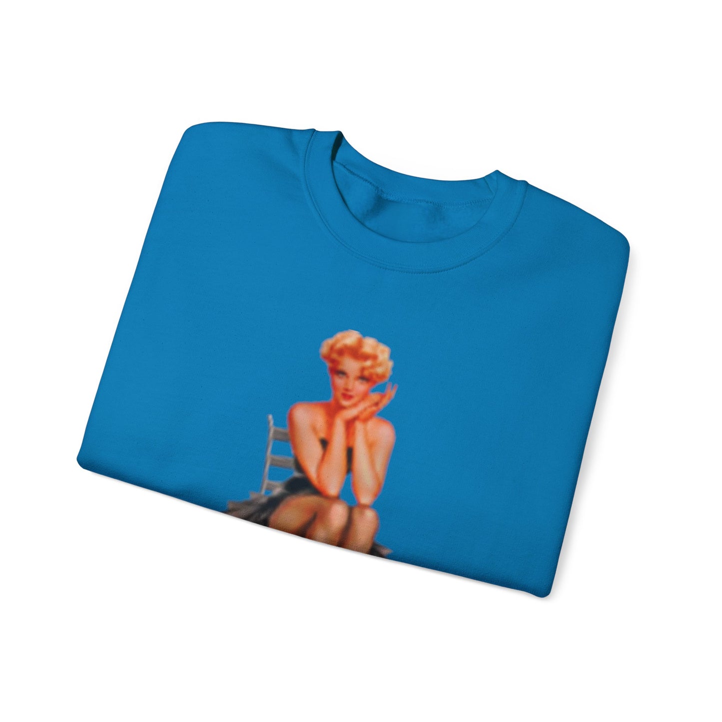 Sweatshirt Retro Beautiful Woman Sitting on Chair