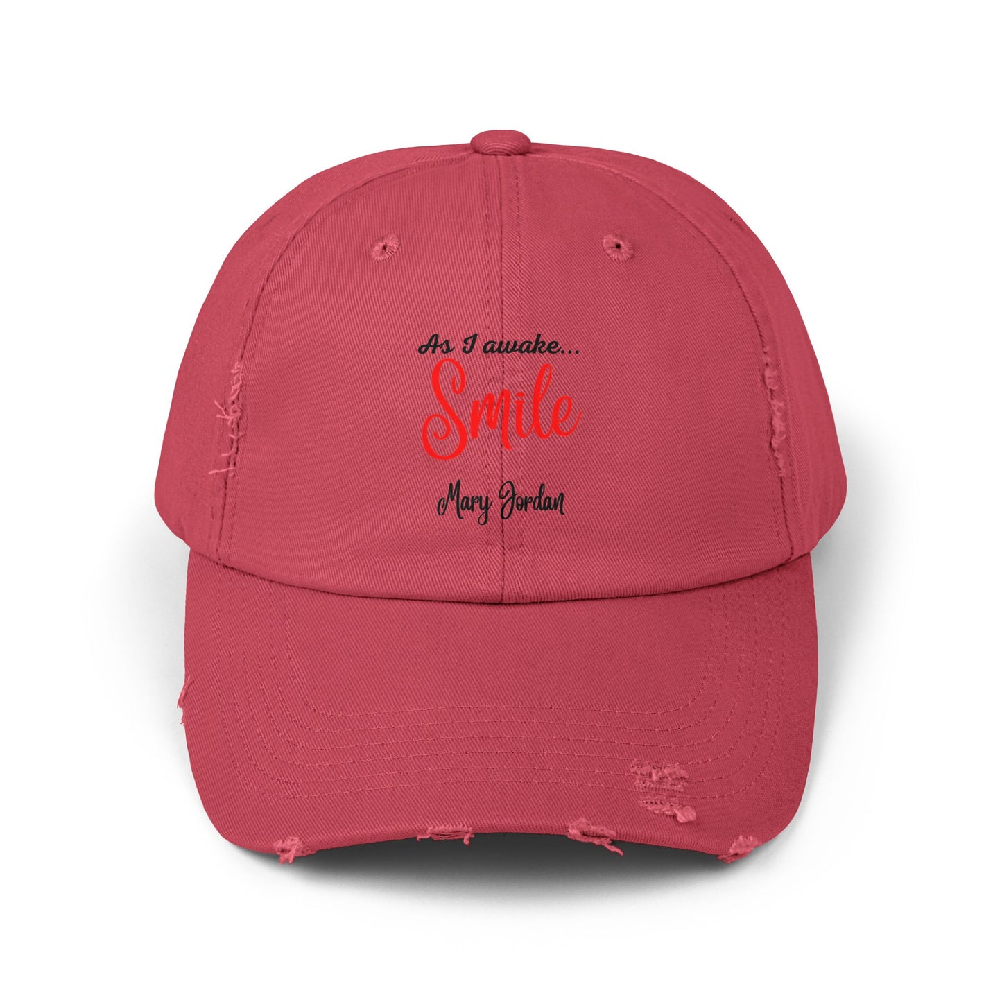 Gorra unisex desgastada: «Al despertar... Sonríe». Gorra motivacional. 
