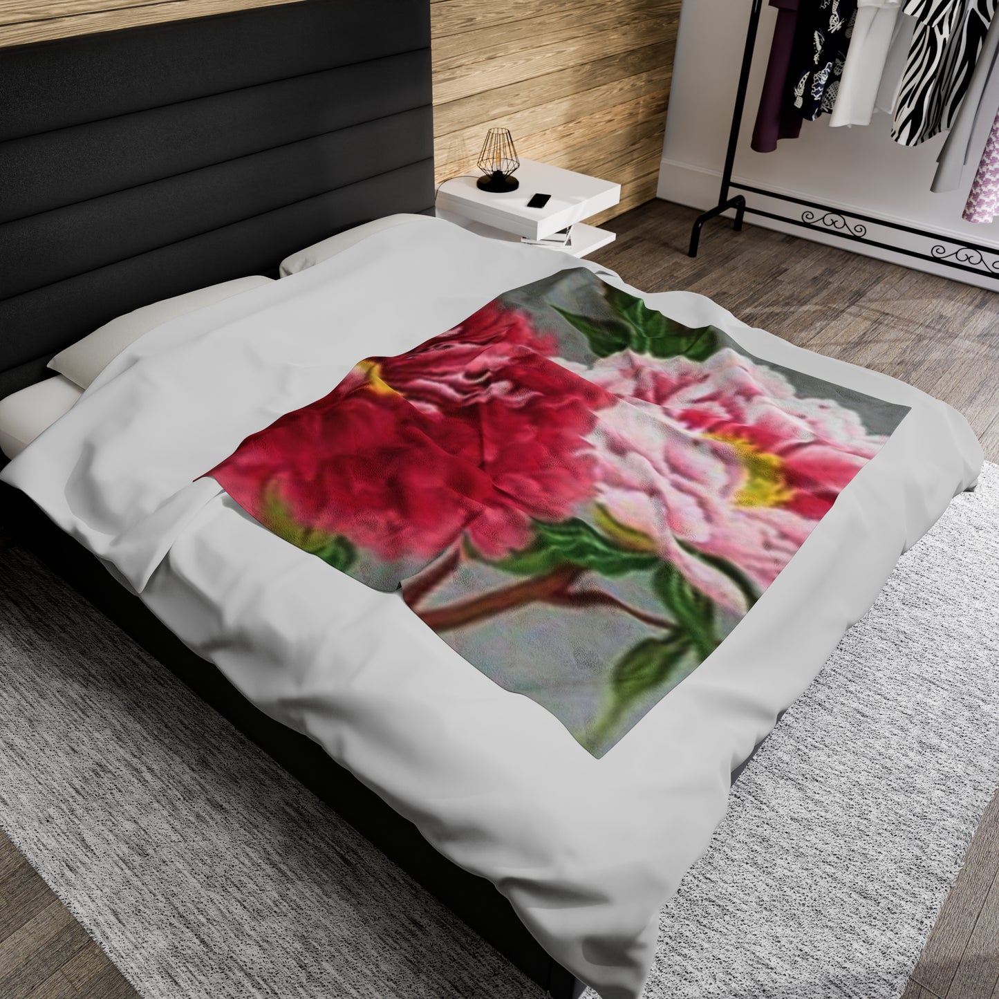 Manta de felpa de terciopelo acogedora con flores rosas
