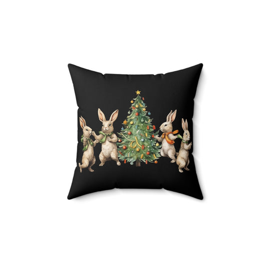 Coussin carré sapin de Noël quatre lapins