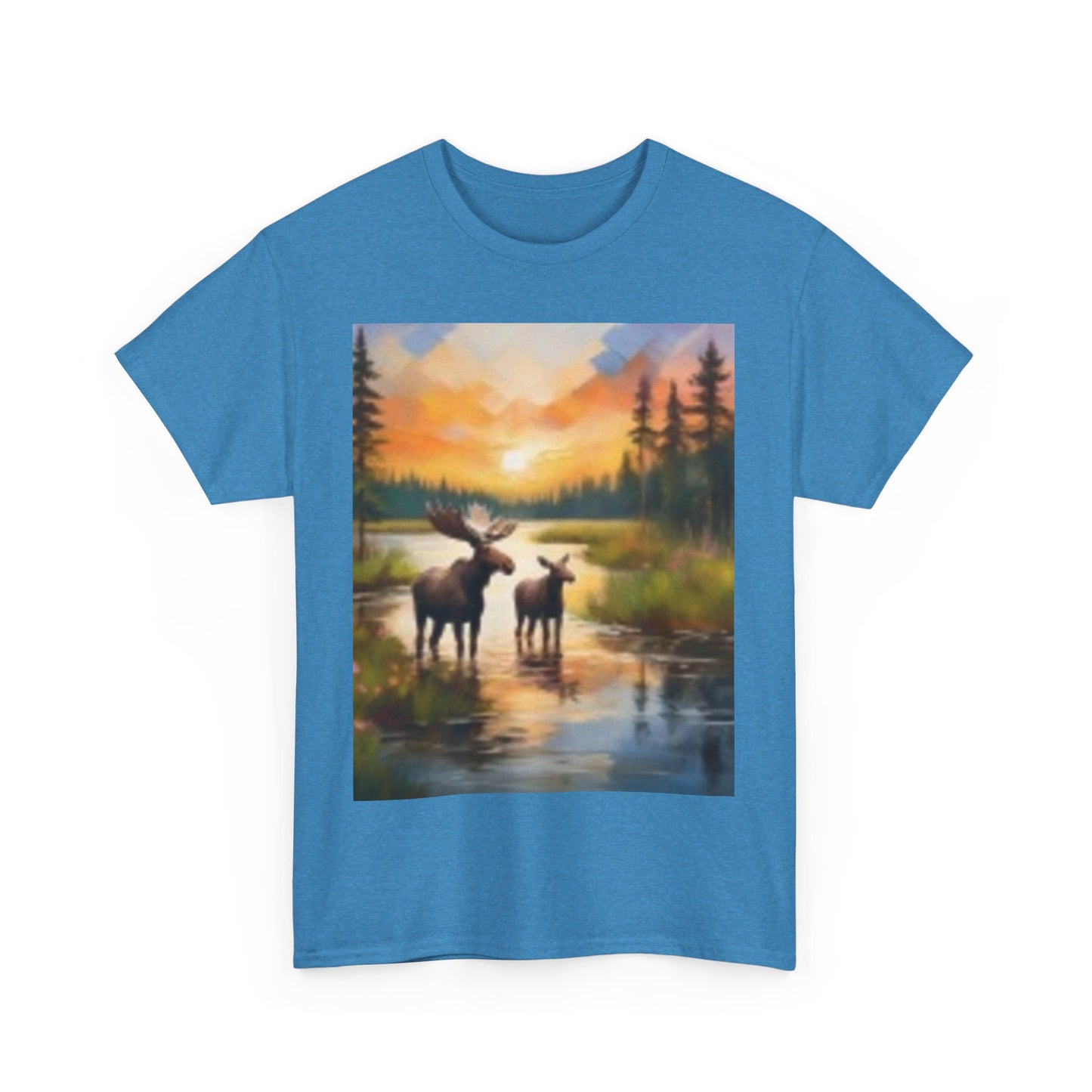 Nature-Inspired Unisex Heavy Cotton Tee with Moose Design