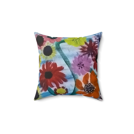 Faux Suede Square Pillow Flower Garden