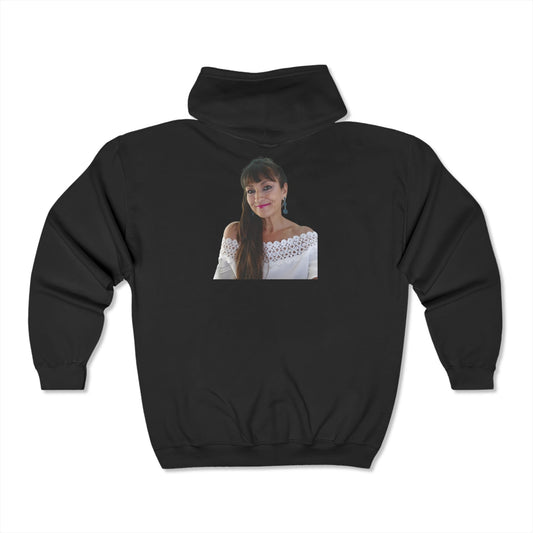Black Zip-Up Hoodie with Rose Design - Stylish & Comfortable