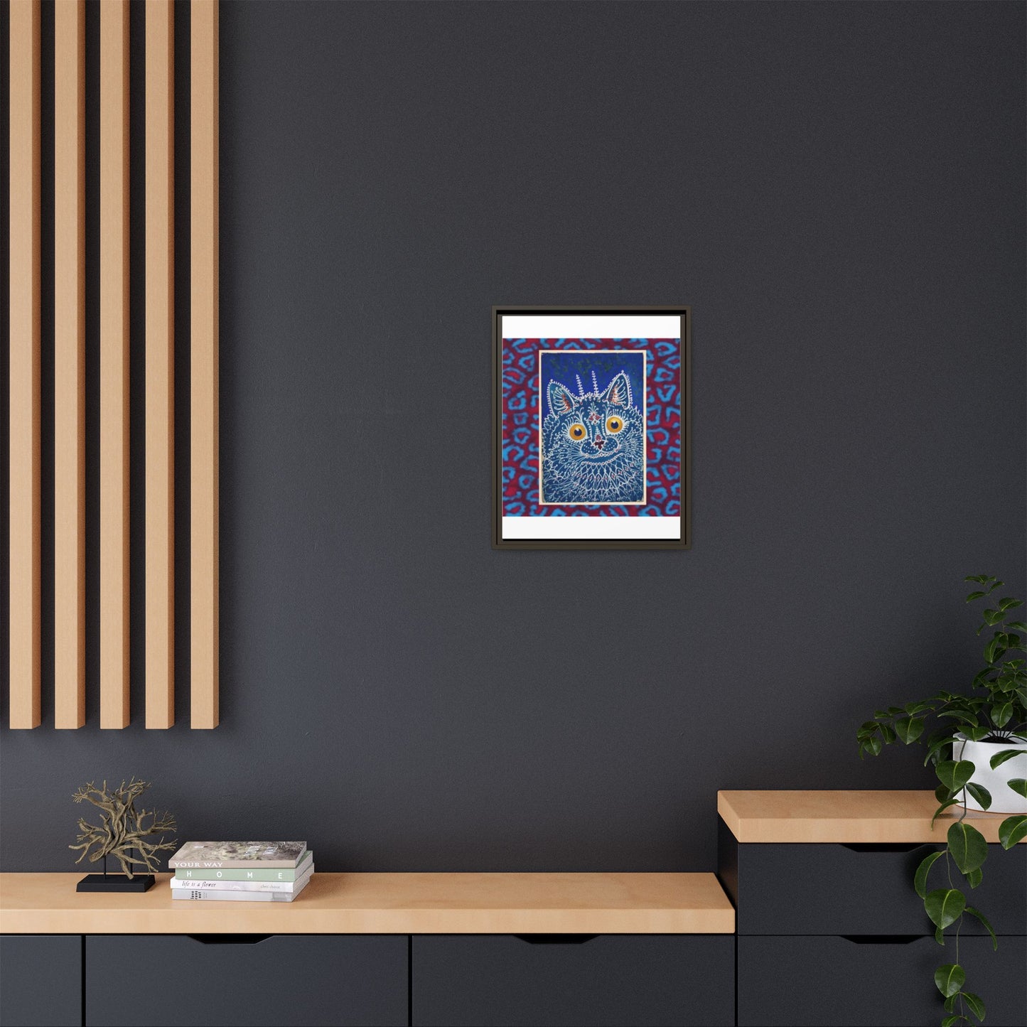 Colorful Cat Framed Matte Canvas Art - Whimsical Home Decor