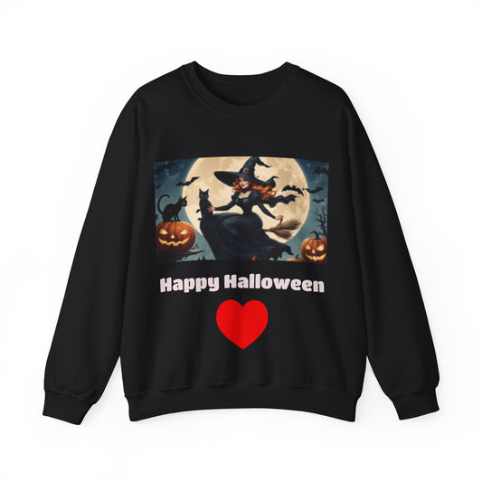 Beautiful Witch on Broom with Black Cats Sweatshirt Having Fun!