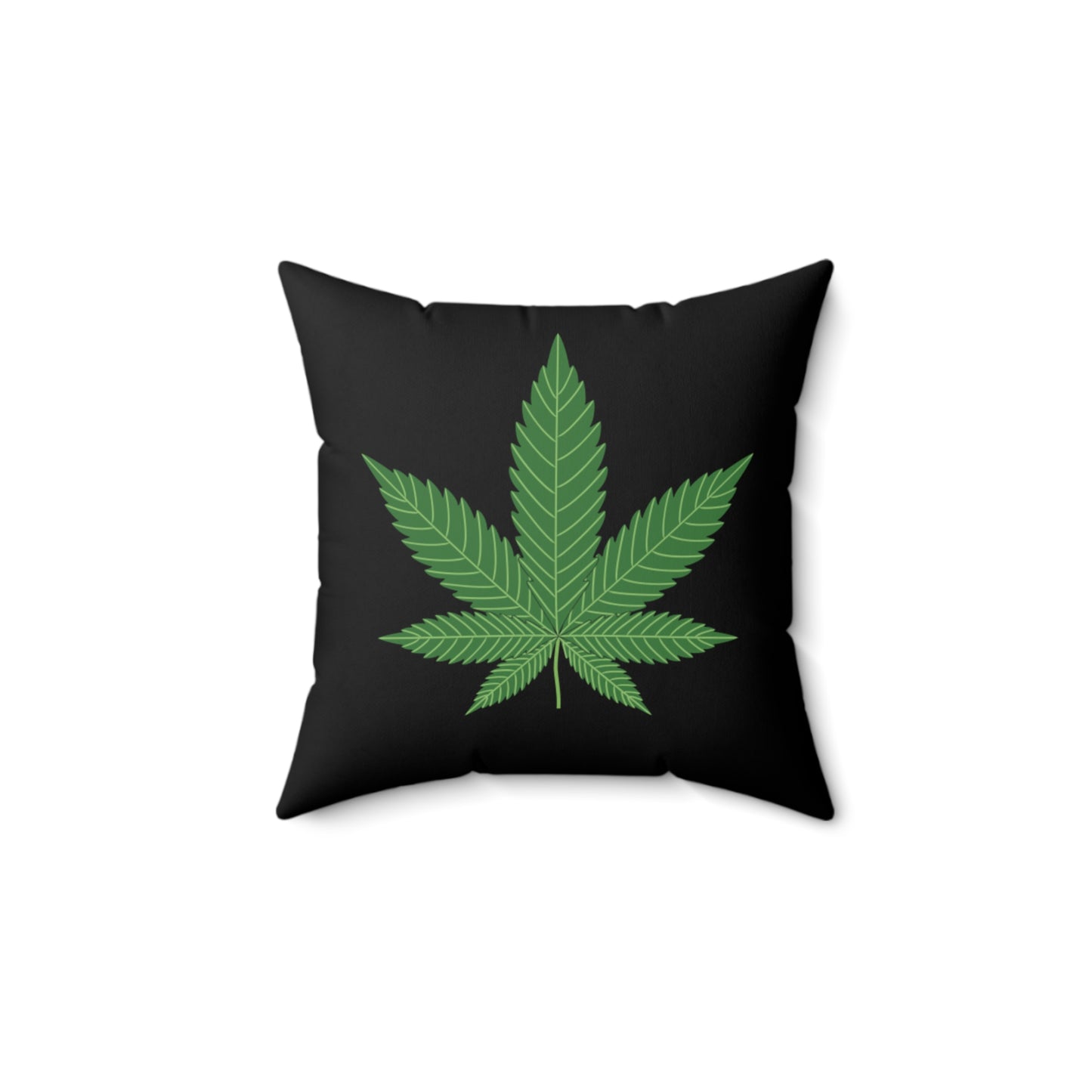Pillow Square 14"x14" Size Green Marijuana Leaf Black Background