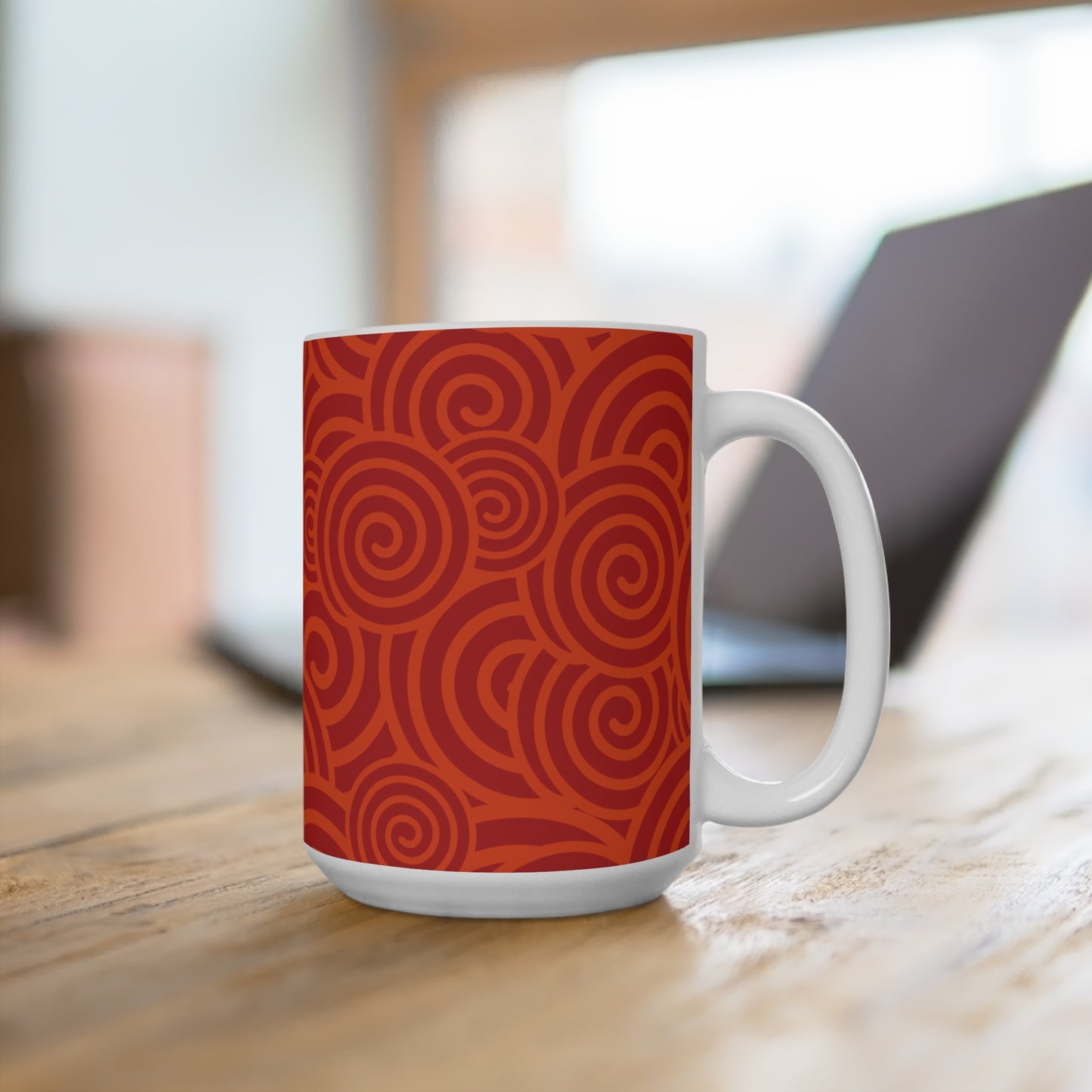 Vibrant Red Swirl Pattern Coffee Mug - 15oz
