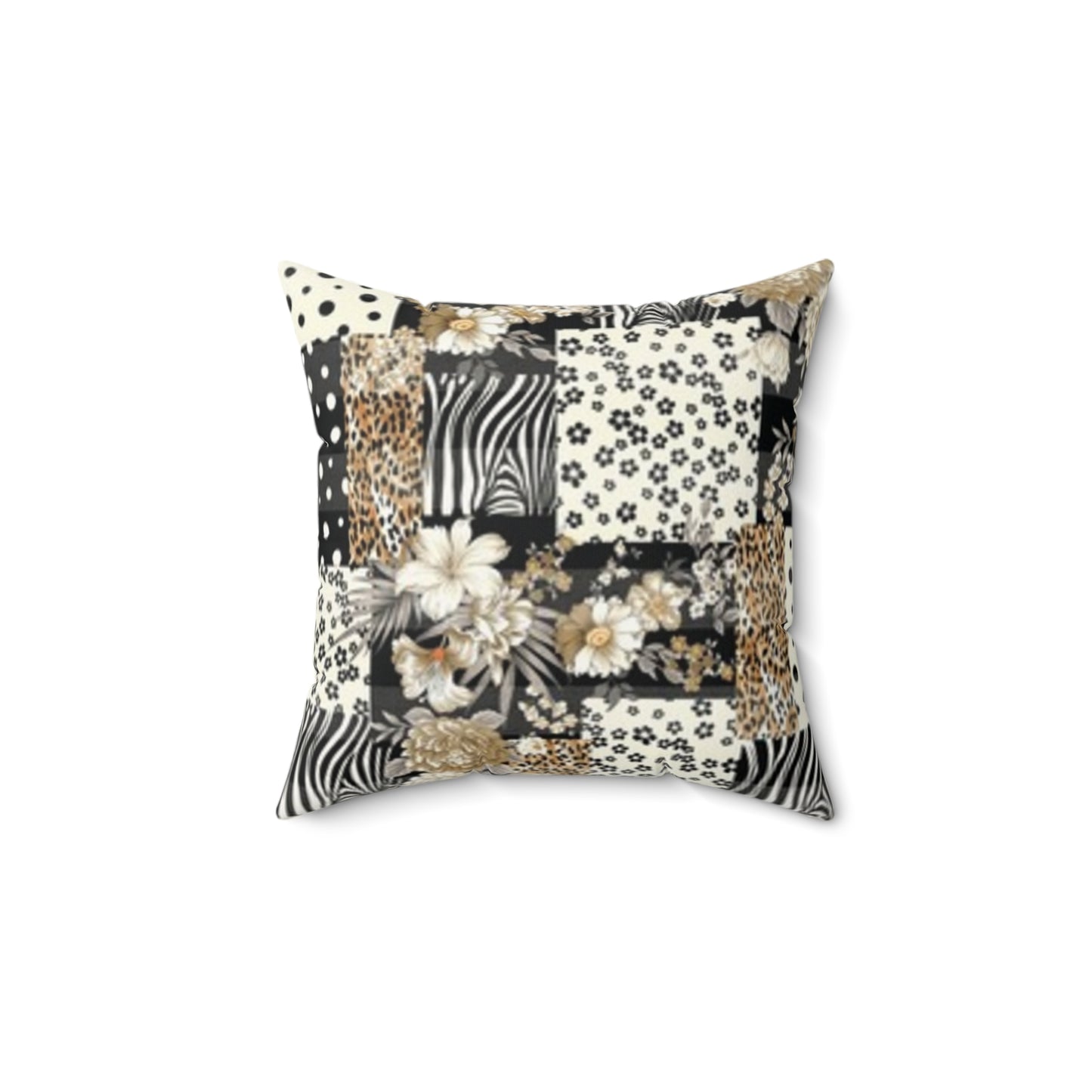 Boho Chic Faux Suede Square Pillow - Floral & Animal Print