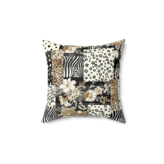 Boho Chic Faux Suede Square Pillow - Floral & Animal Print