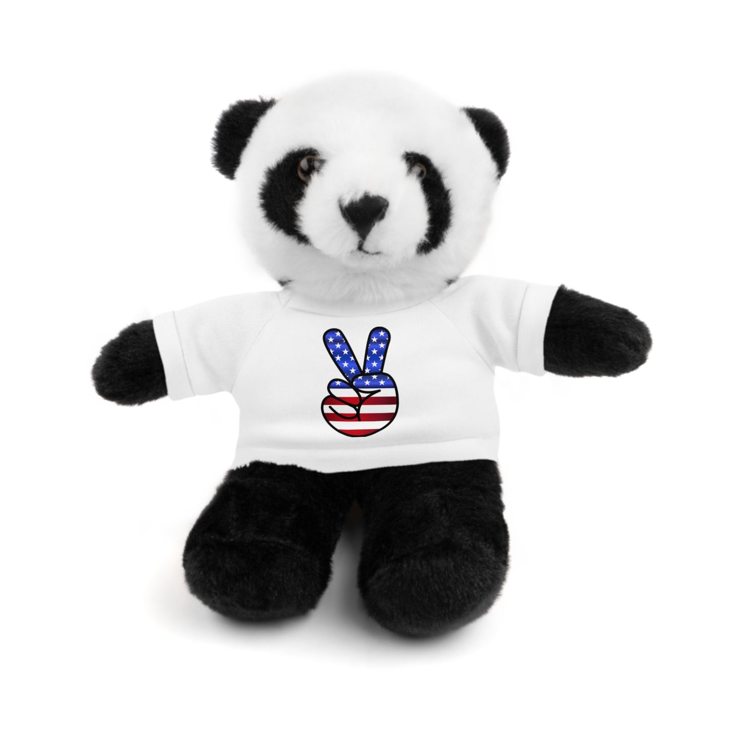 Stuffed Teddy Bear Peace Sign Red White Blue