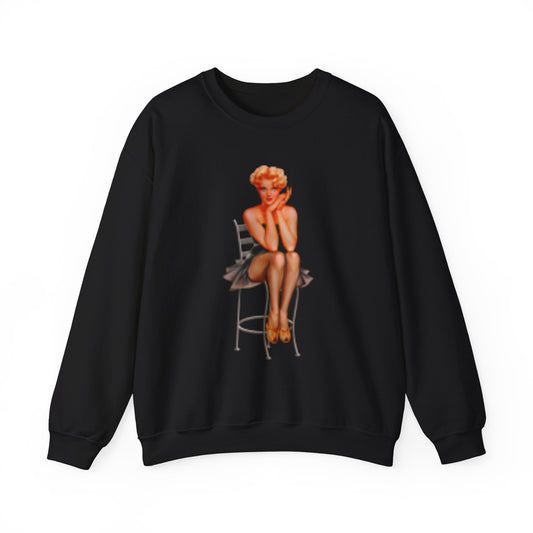 Sweatshirt Retro Beautiful Woman Sitting on Chair