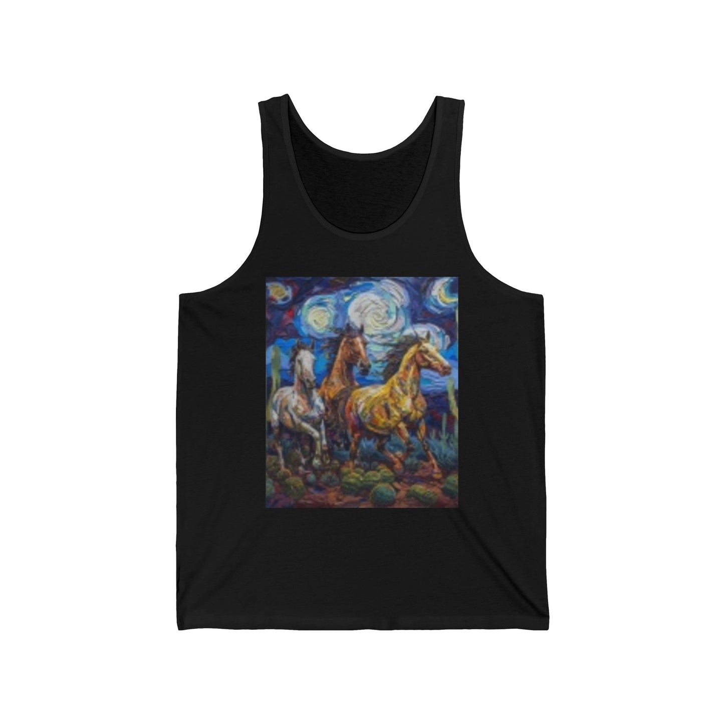 Starry Night Horses Unisex Jersey Tank - Artistic Graphic Tee for Horse Lovers
