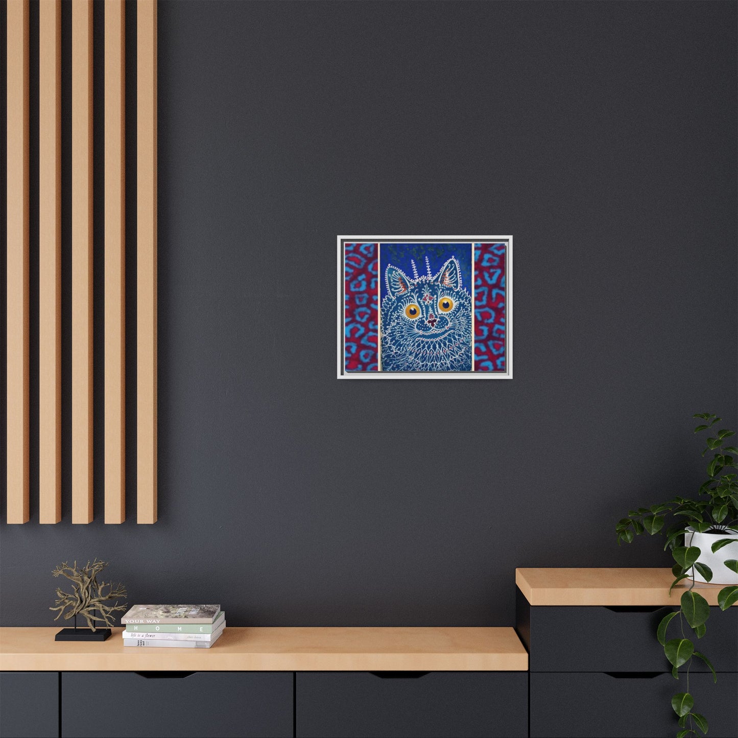 Colorful Cat Framed Matte Canvas Art - Whimsical Home Decor