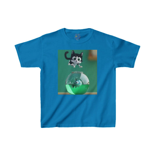 Kids T-shirt Short Sleeve Cat Jumping Over Fish bowl