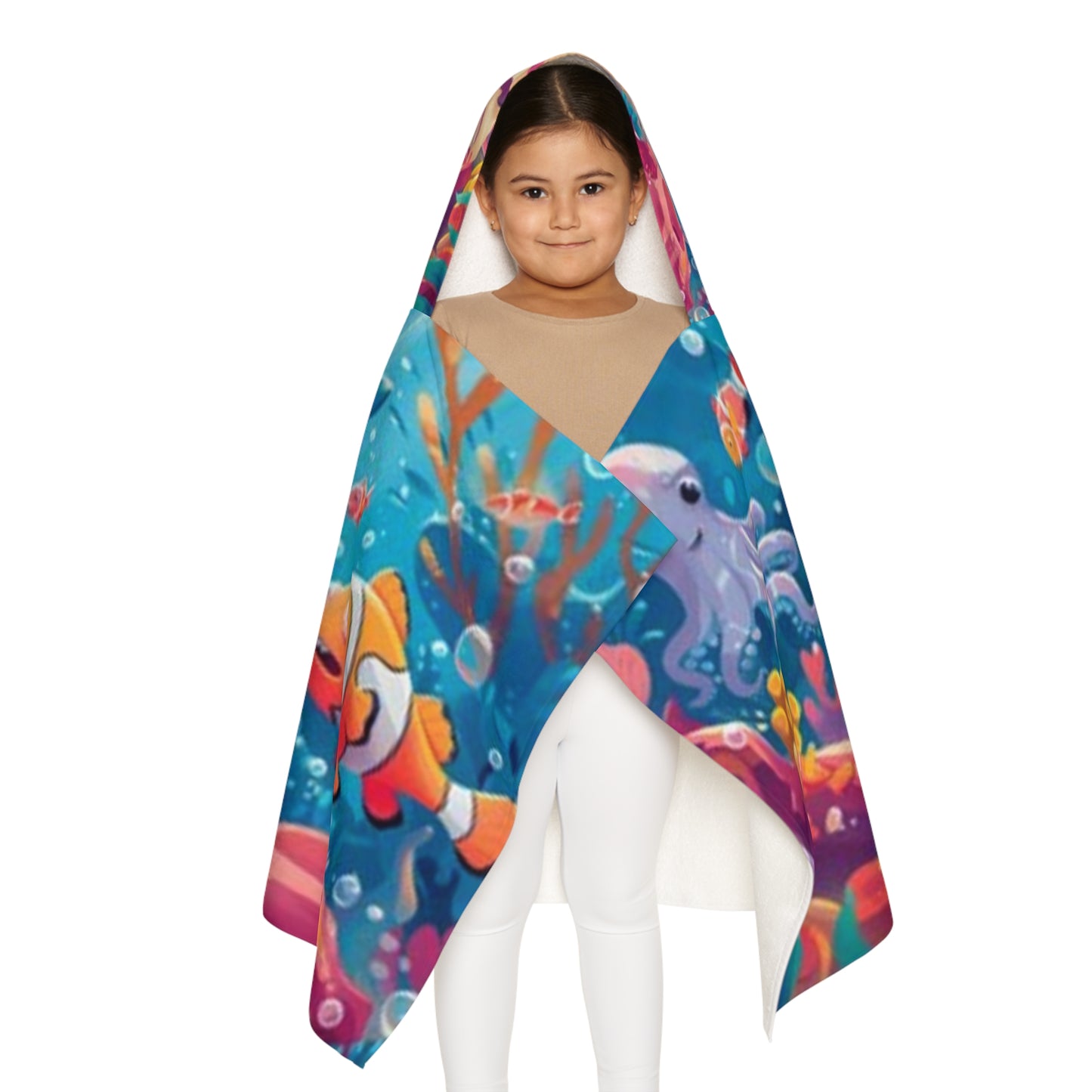 Underwater Adventure Youth Hooded Towel - Fun Shark and Octopus Design