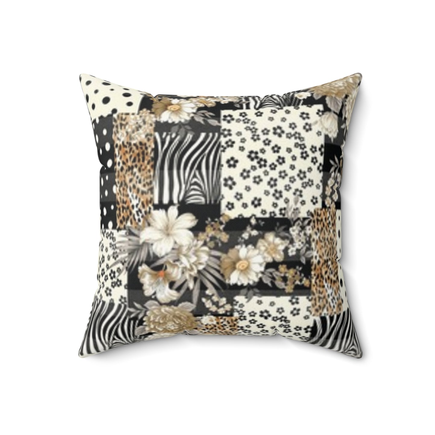 Boho Chic Faux Suede Square Pillow - Floral & Animal Print