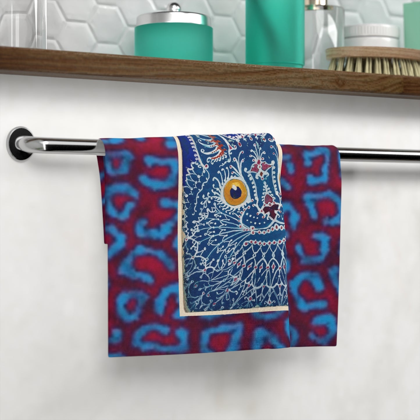 Vibrant Cat Face Towel - Fun & Whimsical Bathroom Accessory