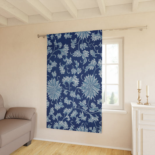 Rideaux de fenêtre 50"x 84" (1 pièce) Motif de fleurs bleues antiques