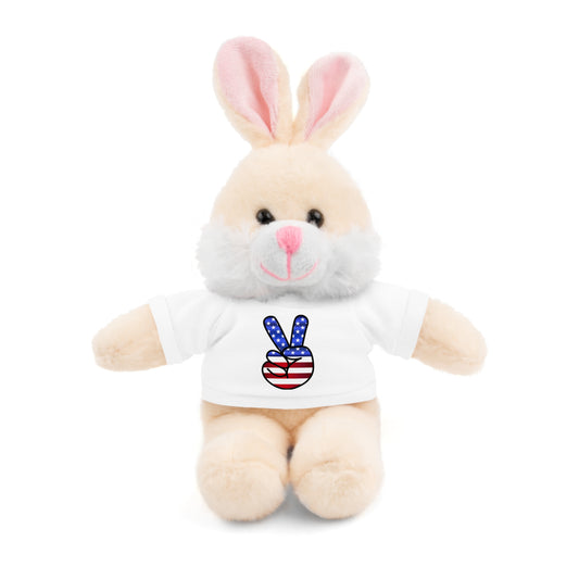 Stuffed Teddy Bear Peace Sign Red White Blue