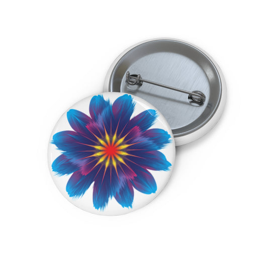 Custom Pin Buttons Blue Flower