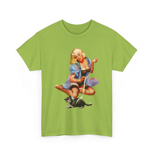 T-shirt Retro Sexy Woman in Lingerie with Cat
