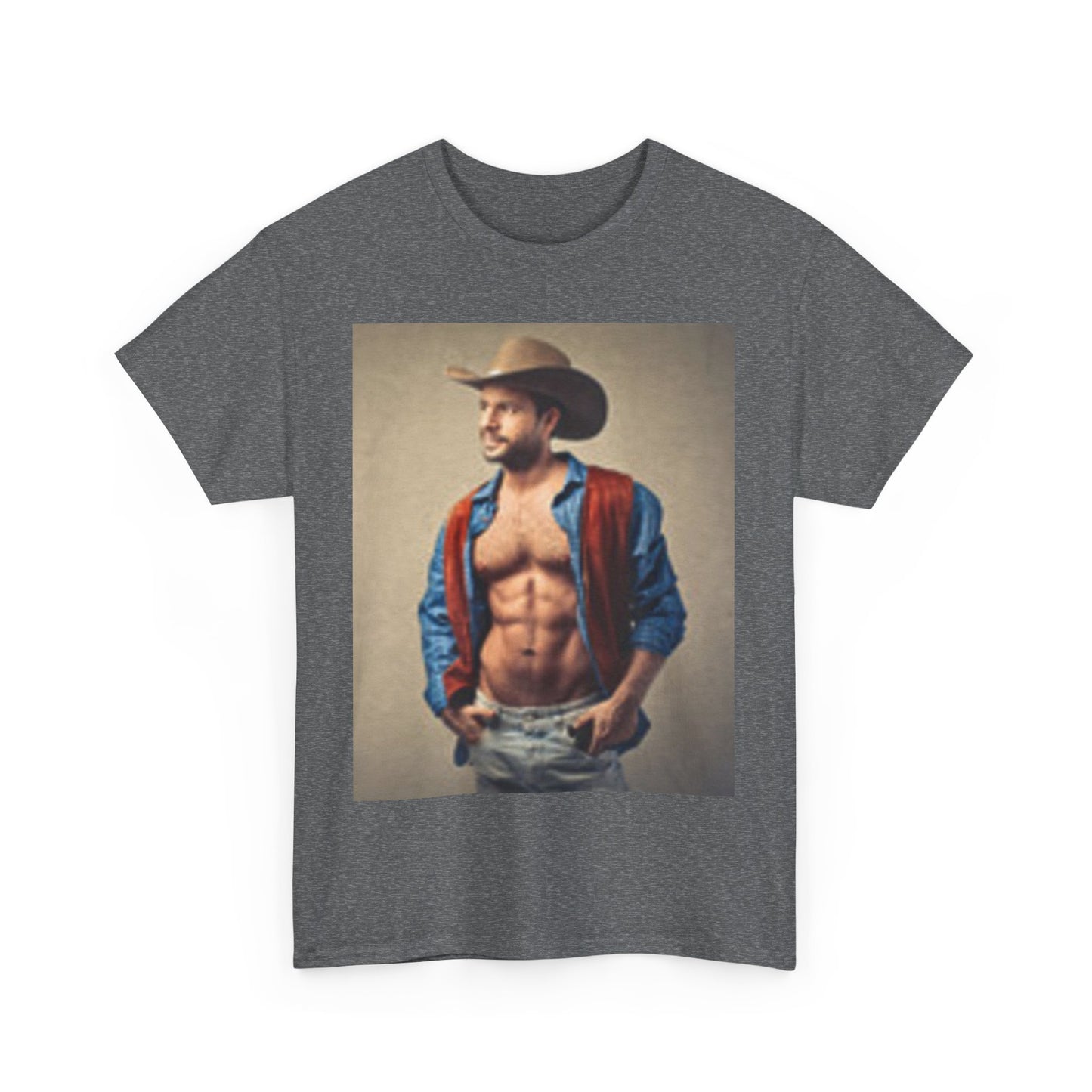 Handsome Cowboy with Muscles Chest Unisex Heavy Cotton Tee
