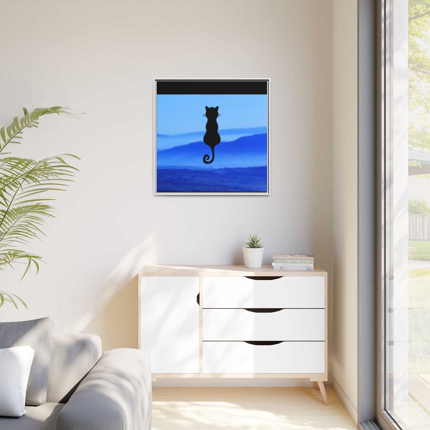 Framed Cat Silhouette Art Print, Wall Decor, Cat Lover Gift, Home Office Art, Pet Memorial