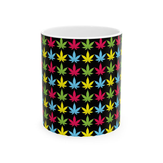 Tasse en céramique, 11 oz Feuille de marijuana Rose Vert Bleu Jaune