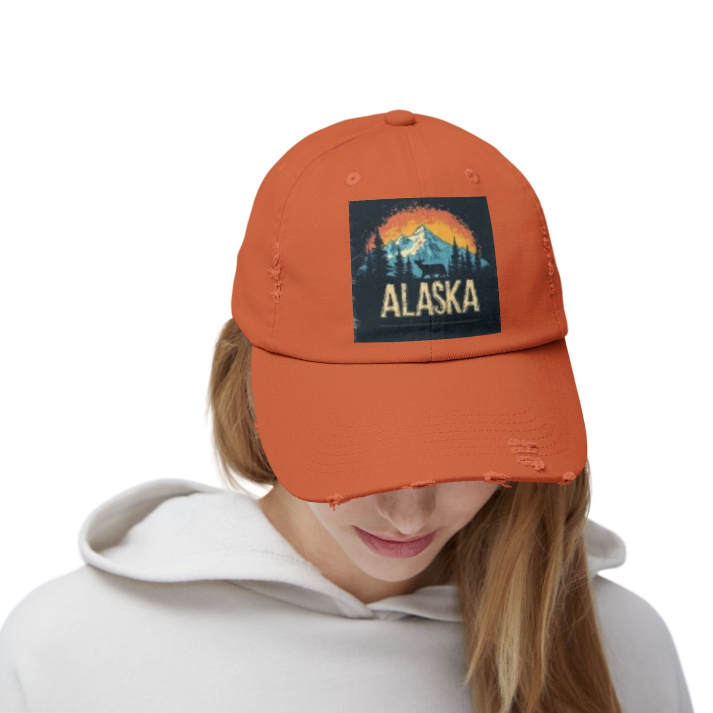 Casquette unisexe vieillie – Chapeau graphique vintage des montagnes de l'Alaska 
