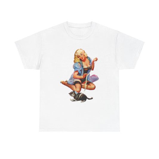 T-shirt Retro Sexy Woman in Lingerie with Cat