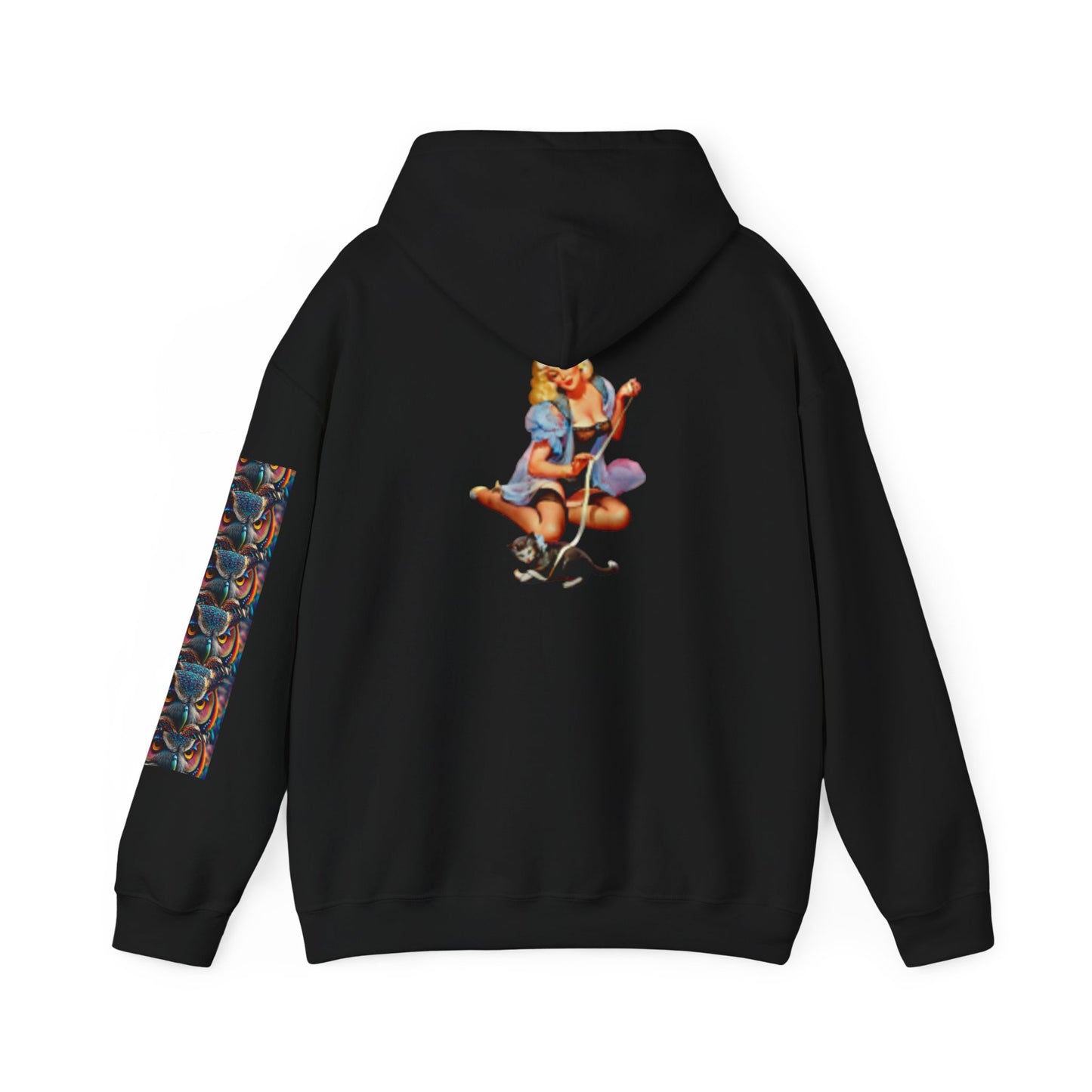 Sudadera con capucha retro de mujer sexy con lencería con un gato